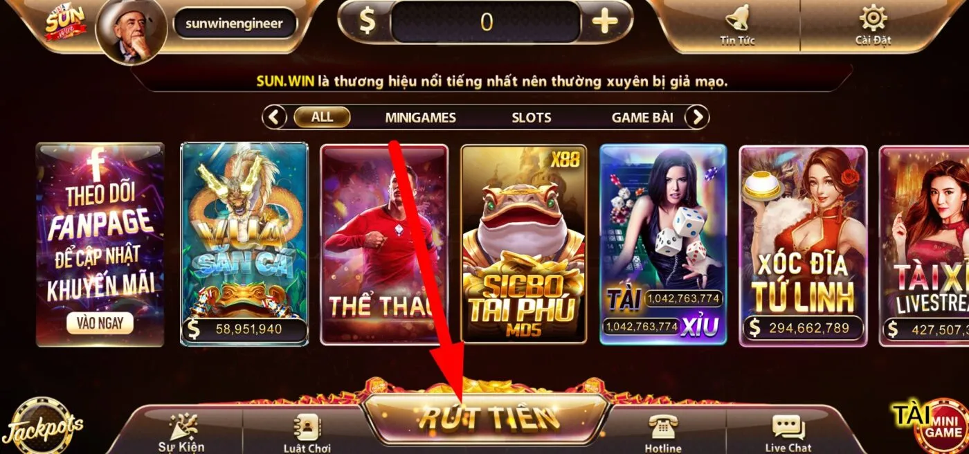 Đăng nhập vào cổng game để thực hiện giao dịch rút tiền 